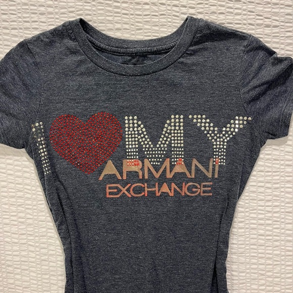 Y2K bling Armani Exchange Women's Gray T-Shirt - Picture 4 of 6
